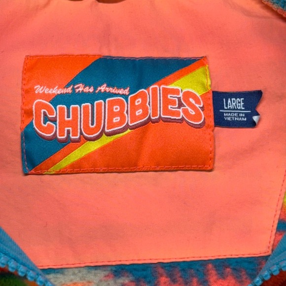 Chubbies Mens Fleece Jacket Large  Orange Aztec Southwestern Full Zip Lined - Picture 2 of 7
